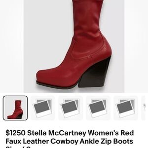 Stella McCartney Women's Red Faux Leather Cowboy Ankle Boots